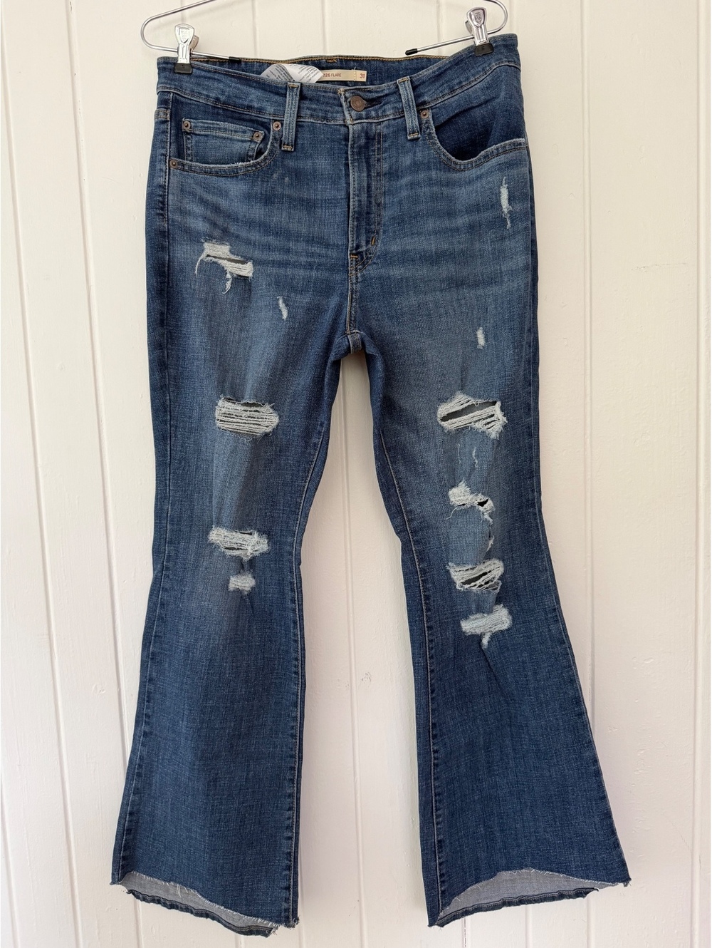 Levi's 726 Flare Distressed Blue Denim Jeans Size 31